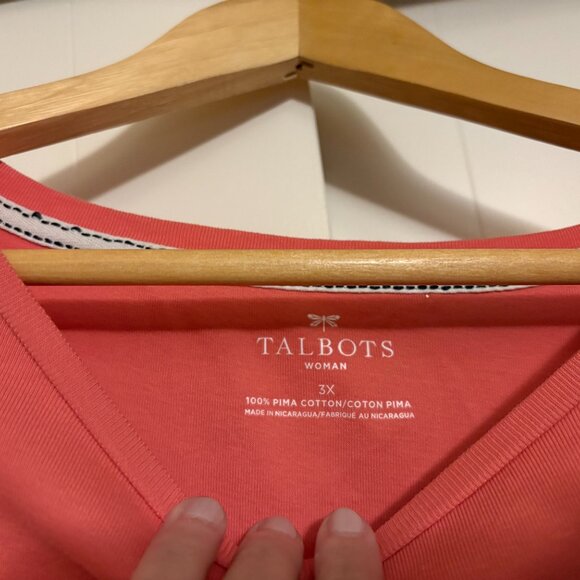 Talbots Woman T Shirt 3X Short Sleeve 100% Pima Cotton Solid Pink Crew Neck - Picture 2 of 3